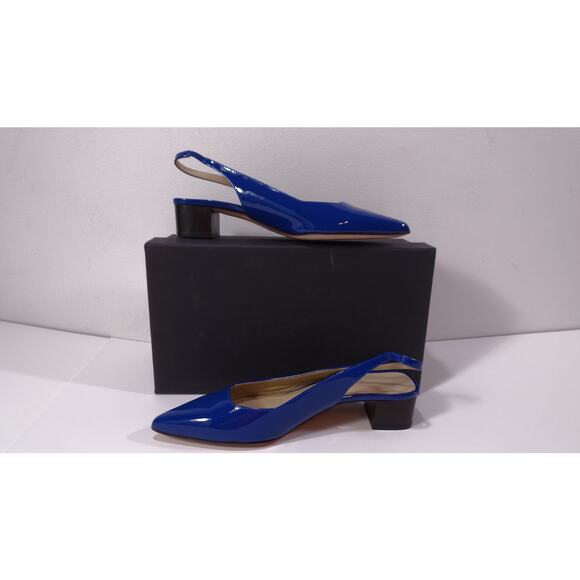 Theory Women's Block Heel Slingback in Patent Leather Sz 37 NIB 355 BLUE - Picture 1 of 9